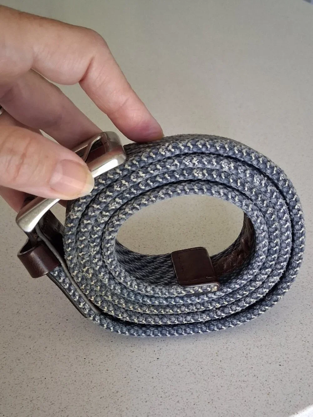 Tommy Bahama Men's Leather Trim Woven Cloth Blue/Black Belt Size 36